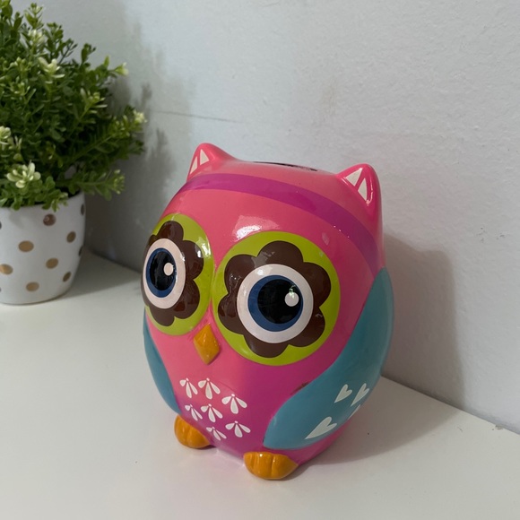 KIDS OWL CERAMIC PIGGY BANK PINK GIRLS BOYS 6.5’x5’x4’inch - Picture 3 of 17